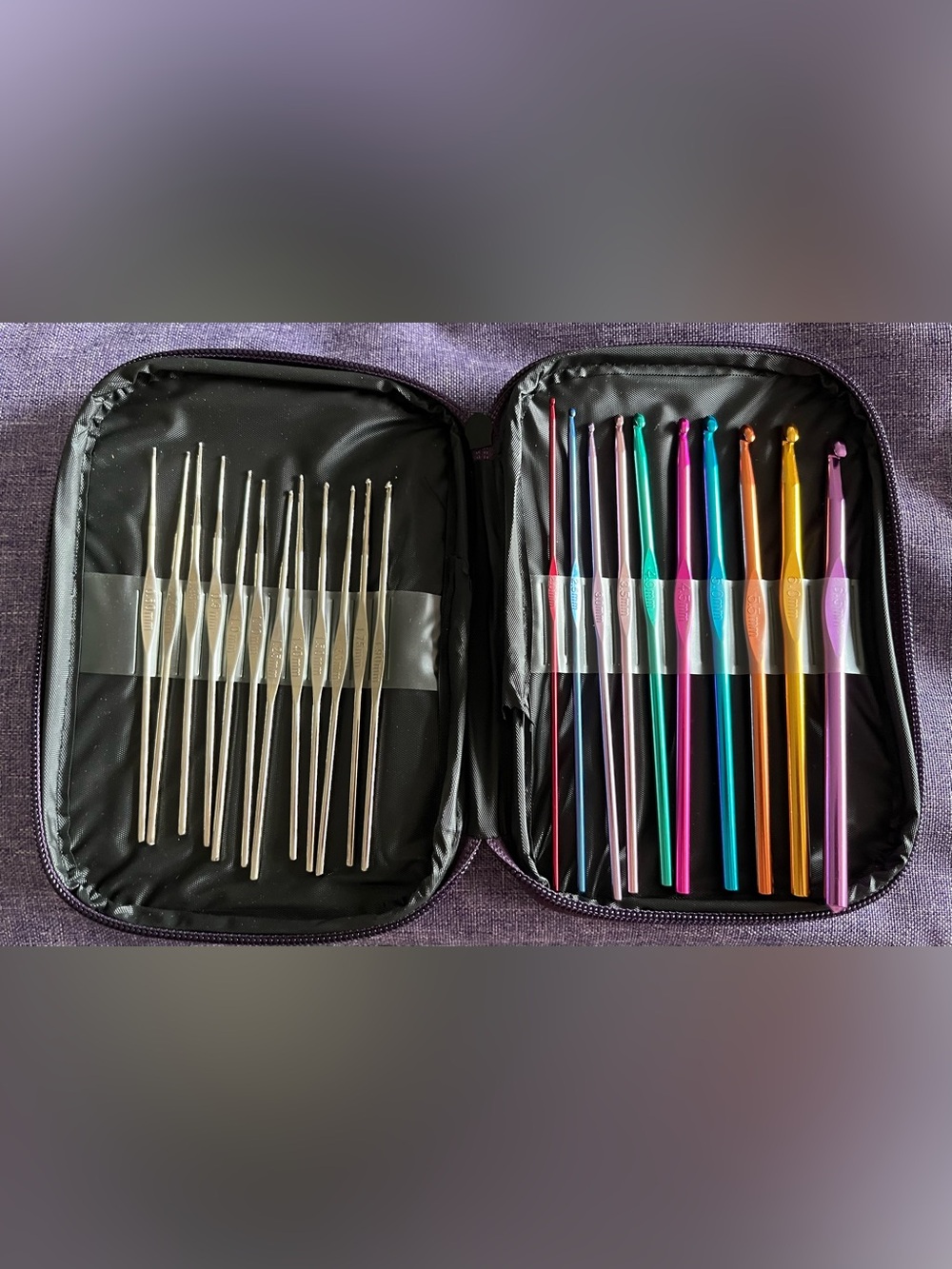 Set of crochet hooks in zipper case